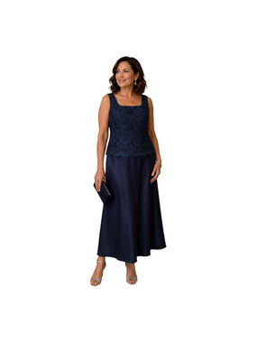 Alex Evenings Navy Lace Overlay Evening Dress Petite 14P NWT